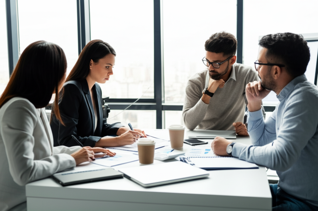 Financial advisors meeting with clients